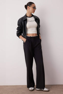 TRENDYOLMILLA Siyah Kemer Detayl? Wide Leg/Genis Paca Dokuma Pantolon TWOAW24PL00341 фото 14