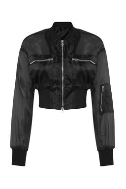 Siyah Regular Kal?p Organze Crop Bomber Mont TWOSS24MO00047