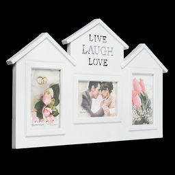 Фоторамка - коллаж на 3 фото 10?15 см Дом - жизнь. смех, любовь, пластик, белая, 33?54.5 см