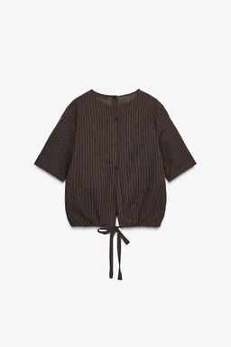 ZW COLLECTION STRIPED LINEN BLEND TOP - Zara фото 6