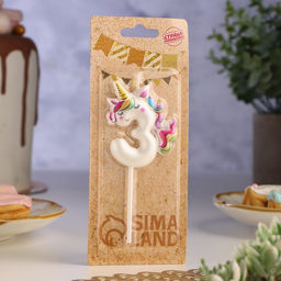 Свеча в торт «Единорог», цифра 3, 6 см