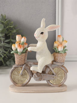 Фигурка полистоун Белый кролик на велосипеде с тюльпанами в корзинах, 13.5?5.5?15.5 см