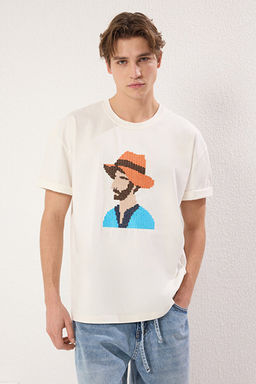 Ekru Oversize/Geni_ Kesim Nak__l_ Kal_n %100 Pamuk T-Shirt TMNSS25TS00011 - Trendyolmilla фото 2