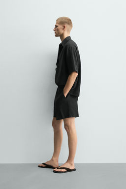 BERMUDA RELAXED FIT LINO - VISCOSA / Negro