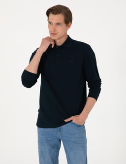 Lacivert Slim Fit K_vr_lmaz Polo Yaka Basic Pike Sweatshirt