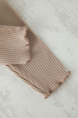 Ekru K?z Bebek Pamuklu Basic Fitilli Uzun Yazl?k Orme Tayt TKDSS25TA00019 - Trendyolmilla фото 4