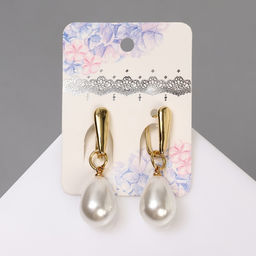 Серьги с жемчугом «Грейс» пухлая капля, цвет белый в золоте