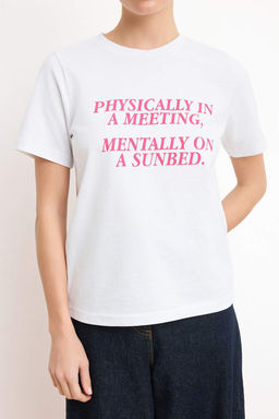 Ekru Slogan Regular/Normal Kal?p K?sa Kollu Tok %100 Pamuk Orme T-Shirt TWOSS26TS00120 - Trendyolmilla фото 3