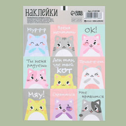 Цена за 10 шт. Наклейки детские бумажные «Котики», c раскраской на обороте, 10 х 14 см