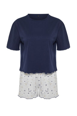 Trendyolmilla Gri Melanj Galaksi Desenli Baby Overlok Detayl? Sortlu Orme Pijama Tak?m? THMSS24PT00203 фото 12