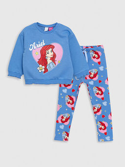 Bisiklet Yaka Uzun Kollu Ariel Bask?l? K?z Bebek Sweatshirt ve Tayt