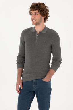 Erkek Regular Fit Fermuarl_ Gri Melanj Basic Kazak - U.s. polo assn фото 3