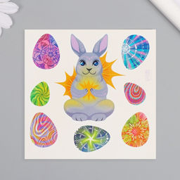 Цена за 3 шт. Переводные тату цветные Заяц и яички, временные татуировки, 10?10 см - Арт узор фото 4