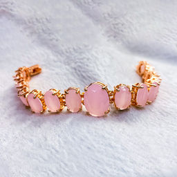 Браслет Джуана фианит розовый кварц покрытие под золото