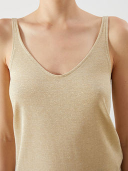 V Yaka Parlak Dokulu Bluz