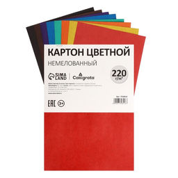 Цена за 5 шт. Картон цветной Calligrata, А4, 8 листов, 8 цветов, немелованный