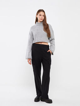 Yar?m Bal?k?? Yaka D?z Uzun Kollu Crop Kad?n Triko Kazak