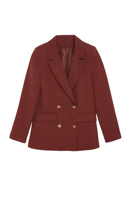 Koyu Kahverengi Regular Astarl? Kruvaze Kapama Dokuma Blazer Ceket TWOAW21CE0264