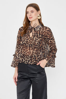 Cok Renkli Leopar Desenli Sifon Bluz TPRAW25BZ00046