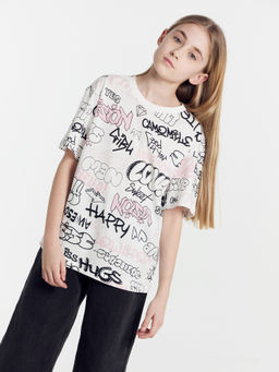 Футболка для девочек белая с принтом граффити