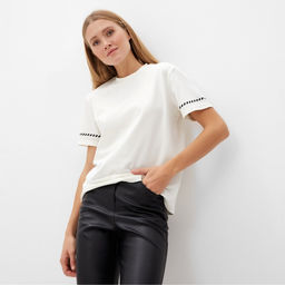 Футболка с черным кантом женская Basic line, молочная, размер 52