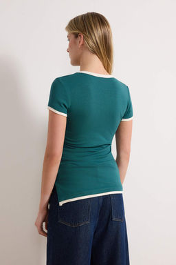 Ekru Regular/Normal Kal?p K?sa Kollu Biyeli Premium Yumusak Orme T-Shirt TWOSS26TS00056 - Trendyolmilla фото 8