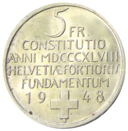 5 франков 1948 года Швейцария 100 лет Швейцарской Конституции