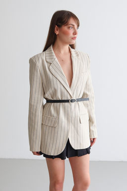 Tas Cizgili Kemerli %100 Pamuk Astarl? Oversize Blazer Ceket TWOSS26BC00030