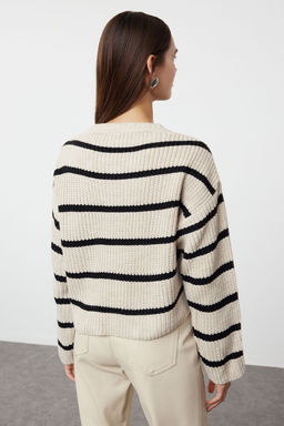Krem Crop Genis Kal?p Basic Cizgili Triko Kazak TWOAW23KZ00390