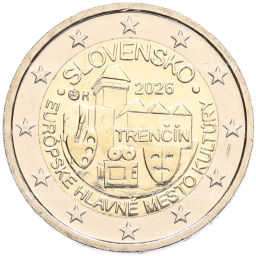 Монета 2 евро 2026 года Словакия Тренчин Культурная столица Европы 2026