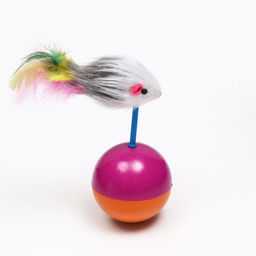 Мышь-неваляшка из натурального меха на шаре, 11 х 5 см фиолетовый/оранжевый - Пижон фото 3