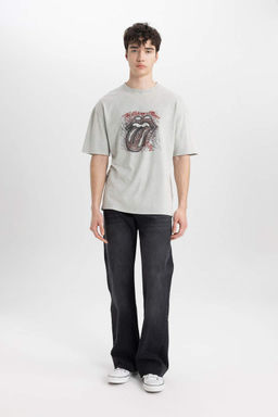 Футболка с короткими рукавами и круглым вырезом Rolling Stones Comfort Fit - Defacto фото 2