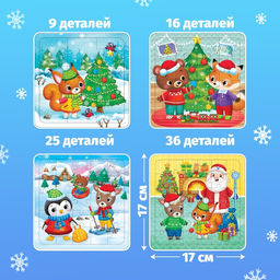 Пазлы 4 в 1 «Новый год у зверят», 9, 16, 25, 36 элементов