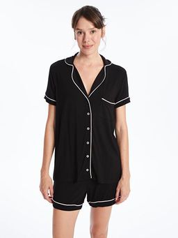 G?mlek Yaka Kad?n ?ortlu Pijama Tak?m?