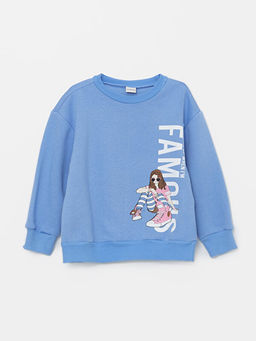 Bisiklet Yaka Bask?l? Uzun Kollu K?z ?ocuk Sweatshirt