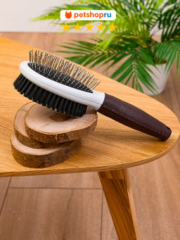 ВВА Щетка-расческа двусторонняя для собак и кошек с прорезиненной ручкой, 23*7 см. PS3971