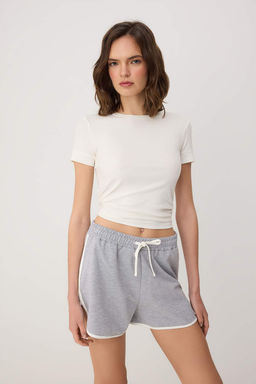 Siyah-Gri Duz Yuksek Bel Genis Paca 2 Iplik Orme Sort & Bermuda TWOSS26SR00236 - Trendyolmilla фото 2