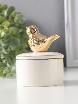 Шкатулка для украшений керамика с золотой линией «Птичка», с крышкой, 7×7×9 см