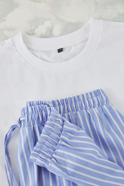 TRENDYOL MAN Ekru - Mavi Regular Fit Ust Orme Alt Dokuma Pijama Tak?m? TMNSS25PT00057 - Trendyolmilla фото 4