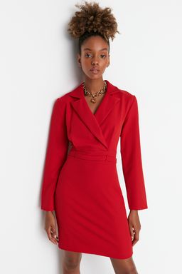 TRENDYOLMILLA K?rm?z? Ceket Yaka Mini Dokuma Elbise TWOAW23EL00360  фото 8