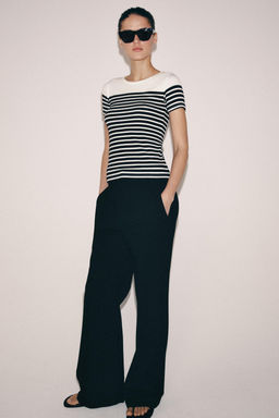 CAMISETA RAYAS MANGA CORTA / Crudo / Azul - Zara фото 4