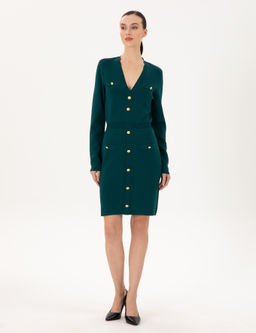 Koyu Ye_il Slim Fit Triko Elbise