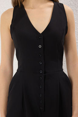 Siyah Genis Paca Dugmeli Mini Dokuma Tulum TWOSS25TU00011