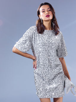 Платье женское мини серебристо-серое с пайетками - Mark formelle фото 4