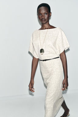 VESTIDO MIDI TEXTURA CINTUR?N / Crudo / Beige - Zara фото 4
