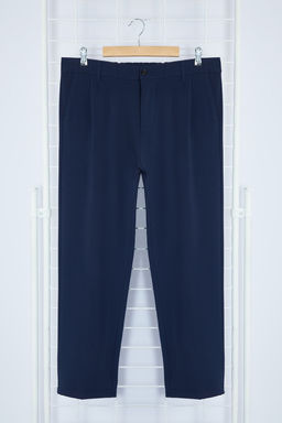 Lacivert Pileli Klasik Baggy Fit Kumas Pantolon TMNSS24PL00024