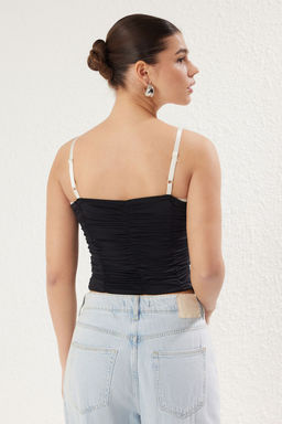 Haki Dantel Detayl? Buzgu/Drapeli Renk Bloklu Fitted/Vucuda Oturan Orme Bluz TWOSS25BZ00028 - Trendyolmilla фото 10