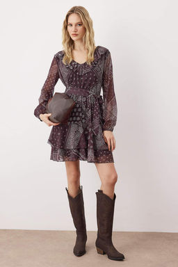 Cok Renkli Boho/Boho Chic Bask?l? F?rf?r Detayl? Mini Tul Esnek Orme Elbise TWOAW26EL00251 - Trendyolmilla фото 2