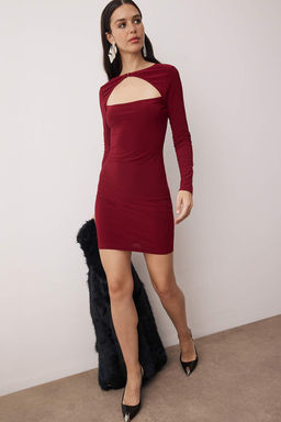 TRENDYOLMILLA Kahverengi Vucuda Oturan Orme K?sa S?k Elbise TPRSS25EL00159  фото 15