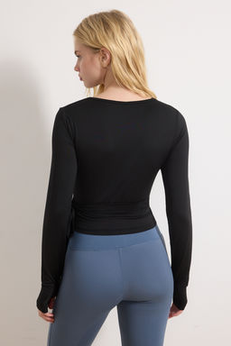 Siyah Micro Baglamal? Kruvaze Crop Bluz/Bolero THMSS26BZ00002 - Trendyolmilla фото 4